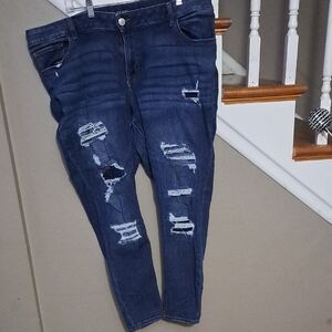 Maurices Dark Blue Distressed Boyfriend Jeans